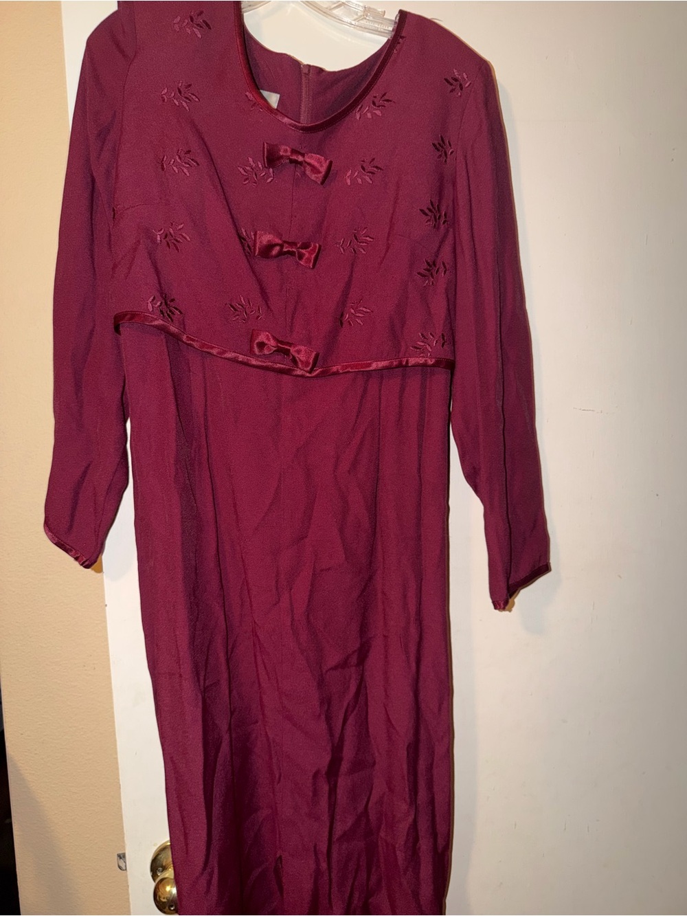 Nina Piccalino Maroon Midi Dress with Bow Detail